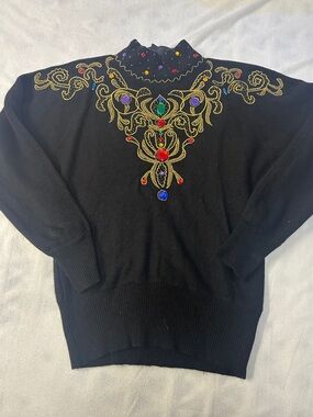Embellished Black Women's Sweater with Jewel Accents